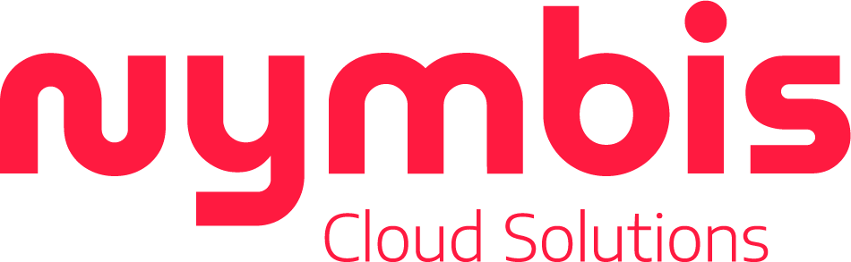 Logo for the business "Nymbis Cloud Solutions" with the name written in bright red text. This version is cropped down.