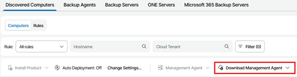 Kb-003 - Cloud Backup: Installing Management Agents (Windows) Veeam Service Provider Console Showing The Discovered Computers Tab Selected, With The Download Management Agent Option Highlighted On The Toolbar.