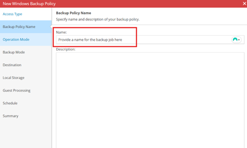 Kb-006 – Cloud Backup: Creating Policy Based Jobs New Windows Backup Policy Wizard Showing The Backup Policy Name Step Selected, With The Name Field Highlighted For Entering A Name For The Backup Policy.