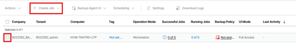 Kb-007 – Cloud Backup: Creating Custom Jobs Veeam Service Provider Console Backup Jobs Page Showing A Listed Computer Selected By Checkbox, With The Create Job Button Highlighted In The Toolbar To Start Creating A New Backup Job.