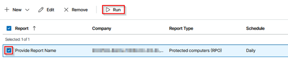 Kb-011 – Cloud Backup: Creating Reports Veeam Service Provider Console Reports Page Showing A Configured Report Selected In The List, With The Run Button Highlighted In The Toolbar To Manually Execute The Report.