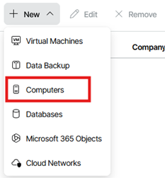 Kb-011 – Cloud Backup: Creating Reports Veeam Service Provider Console Reports Page With The + New Menu Expanded, Showing Multiple Report Types And The Computers Option Highlighted For Selection.