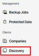 Kb-012 – Cloud Backup: Check Management Agent Status Veeam Service Provider Console Left Navigation Menu Showing The Discovery Option Highlighted Under The Clients Section.