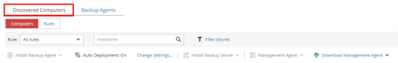 Kb-012 – Cloud Backup: Check Management Agent Status Veeam Service Provider Console Showing The Discovered Computers Tab Selected Under Backup Agents, With Toolbar Options Visible For Installing The Backup Agent, Auto Deployment Enabled, Management Agent Actions, And The Download Management Agent Option Displayed.